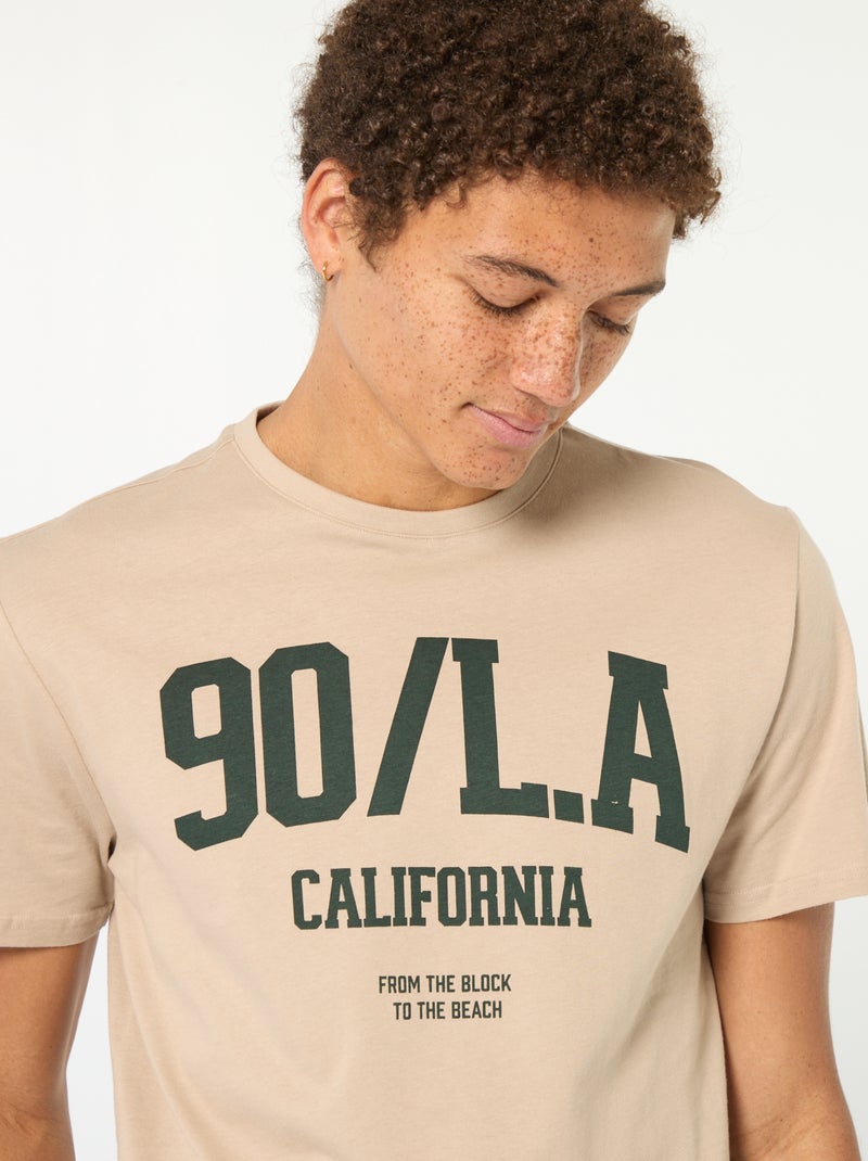 T-shirt stampata in cotone tinta unita Beige - Kiabi