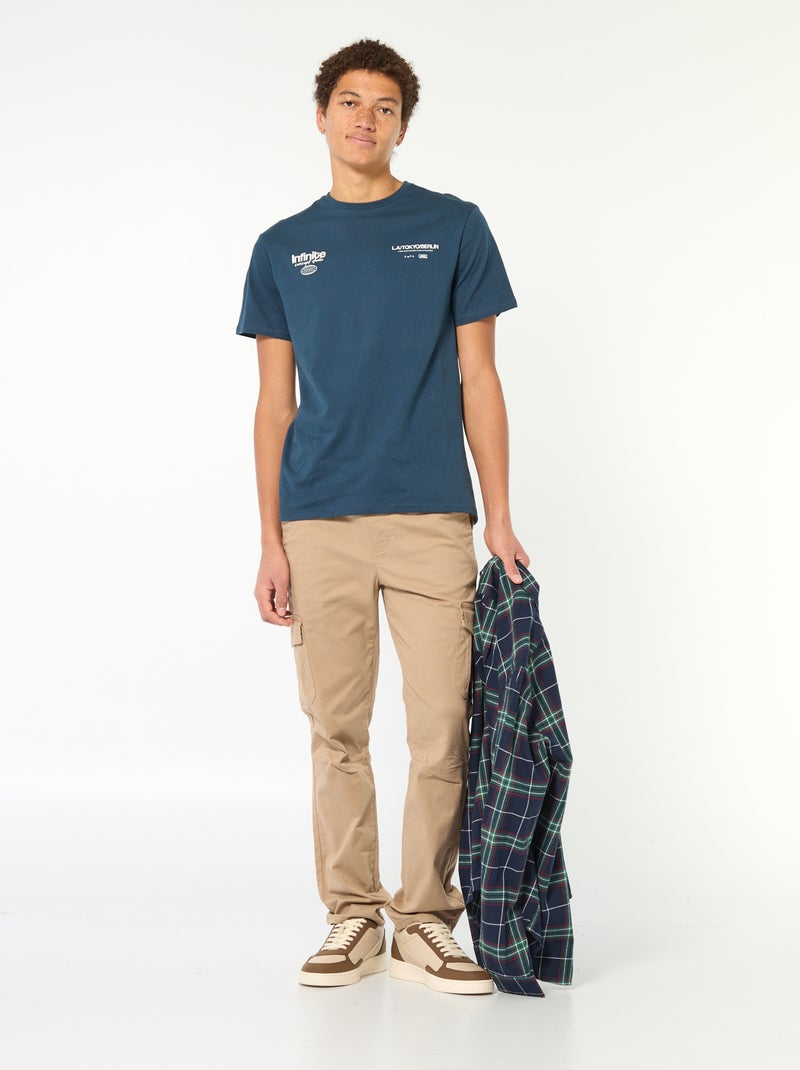 T-shirt stampata in cotone tinta unita Blu - Kiabi