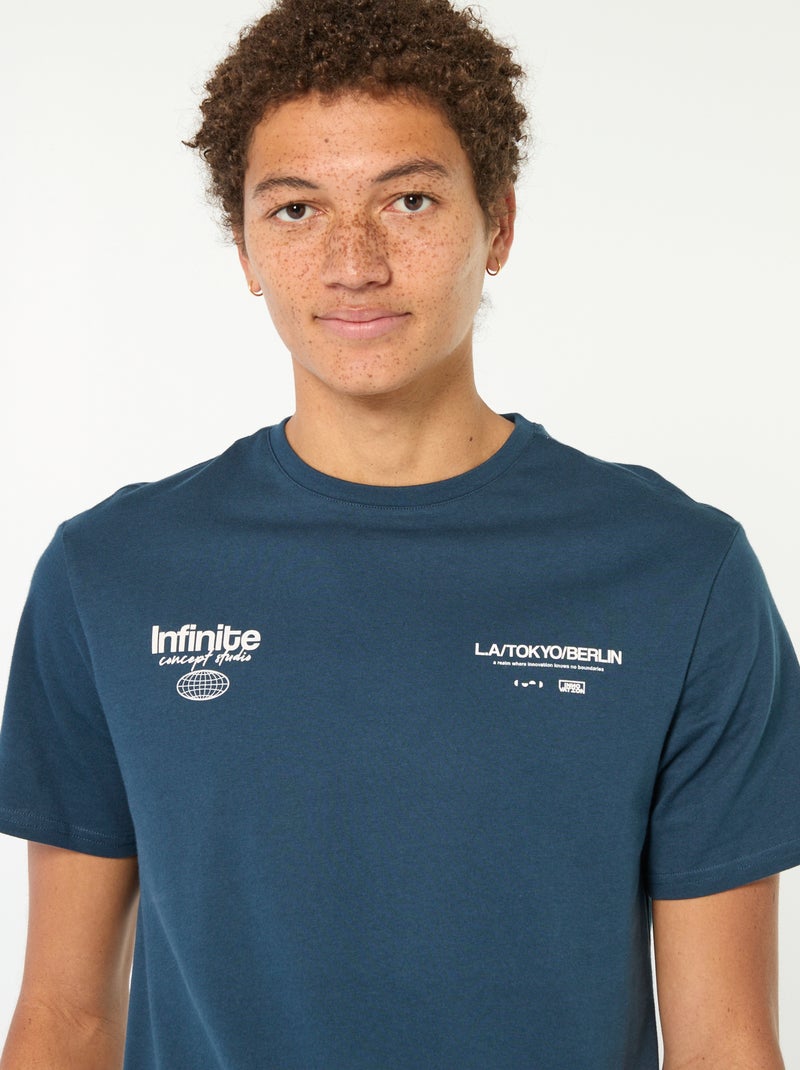 T-shirt stampata in cotone tinta unita Blu - Kiabi