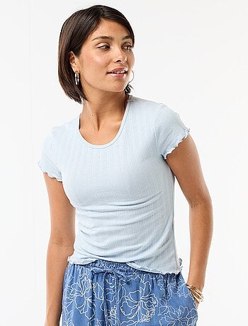 T-shirt stampata in maglia pointelle