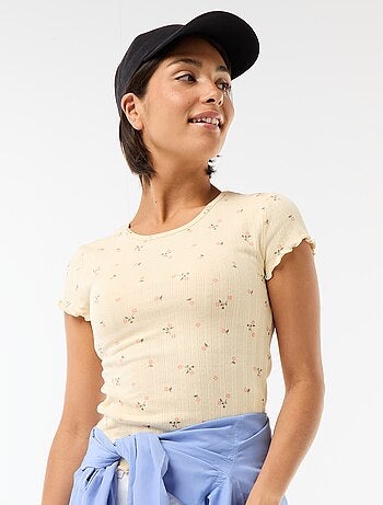 T-shirt stampata in maglia pointelle