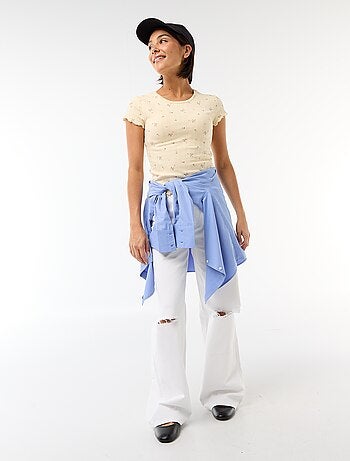 T-shirt stampata in maglia pointelle