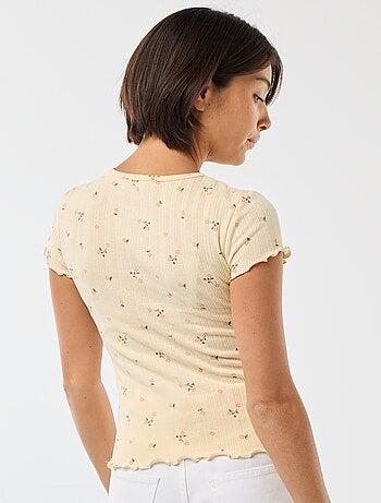 T-shirt stampata in maglia pointelle