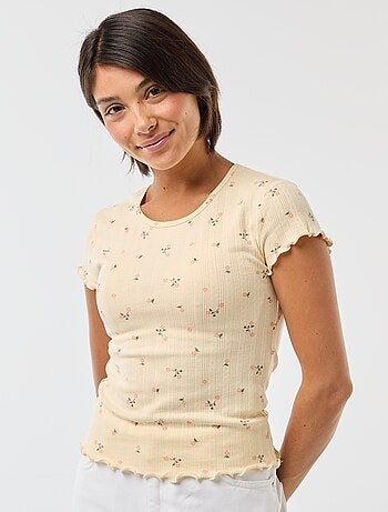 T-shirt stampata in maglia pointelle