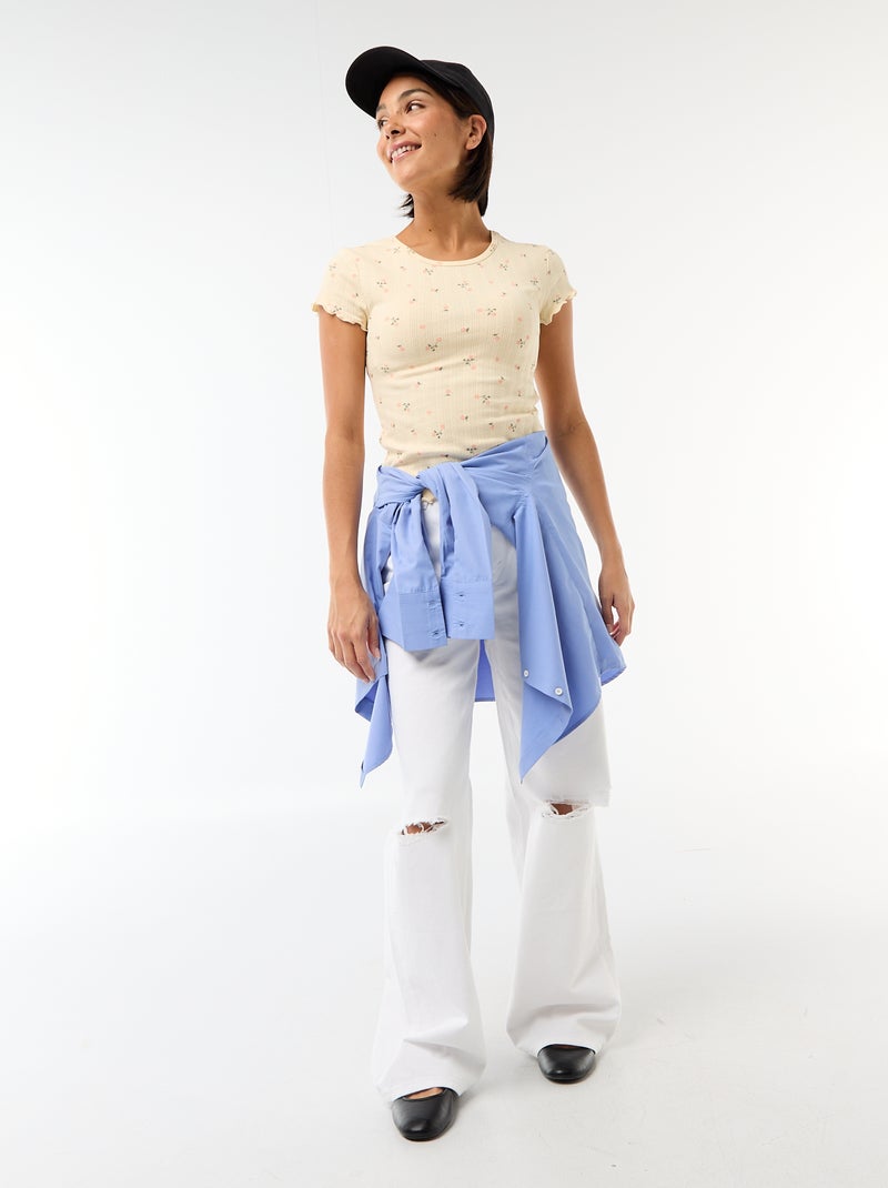 T-shirt stampata in maglia pointelle Giallo - Kiabi