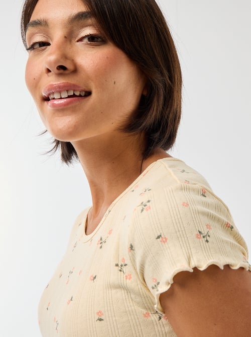 T-shirt stampata in maglia pointelle - Kiabi