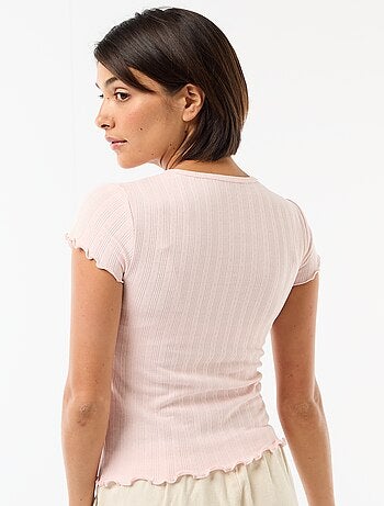 T-shirt stampata in maglia pointelle