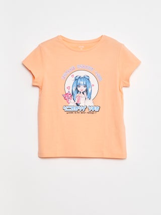 T-shirt stampata scollo tondo a maniche corte