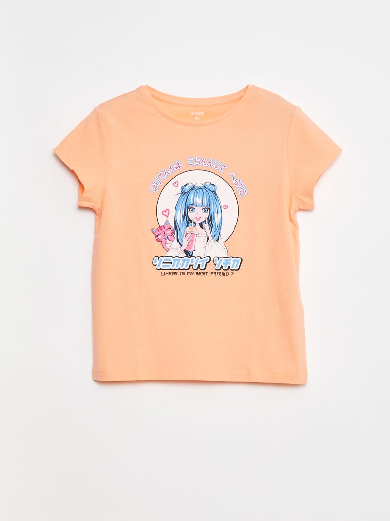 T-shirt stampata scollo tondo a maniche corte Arancione - Kiabi