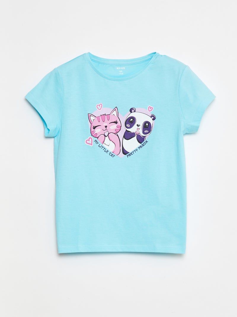 T-shirt stampata scollo tondo a maniche corte Blu - Kiabi
