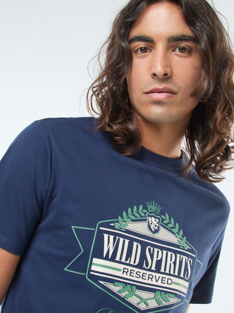 T-shirt stampata scollo tondo a maniche corte Blu - Kiabi