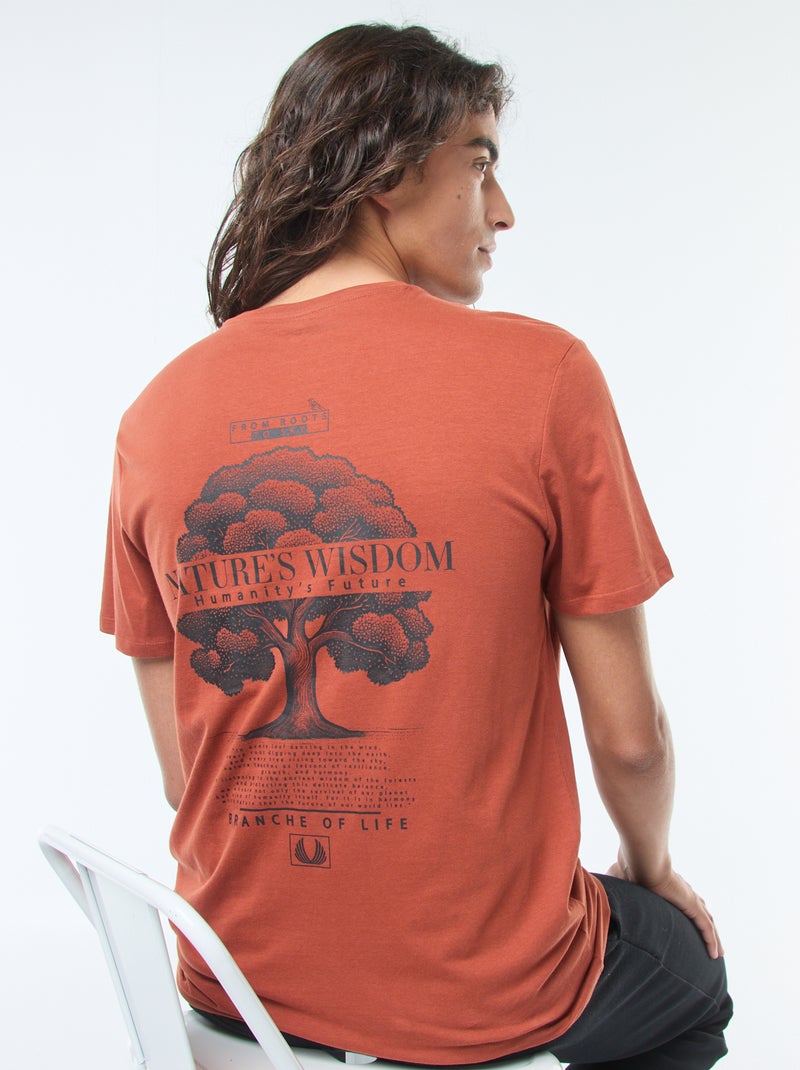T-shirt stampata scollo tondo a maniche corte Marrone - Kiabi