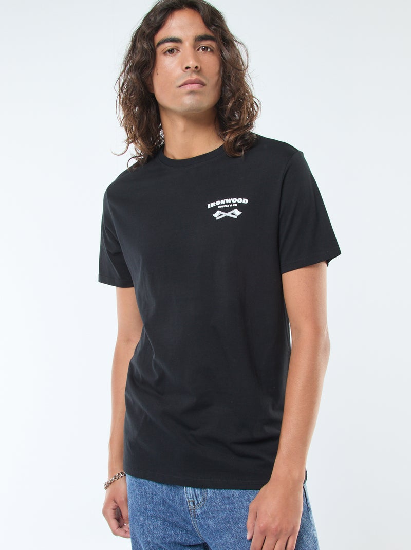 T-shirt stampata scollo tondo a maniche corte Nero - Kiabi
