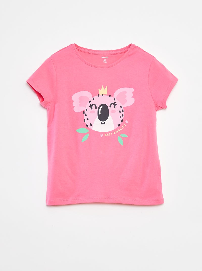 T-shirt stampata scollo tondo a maniche corte Rosa - Kiabi