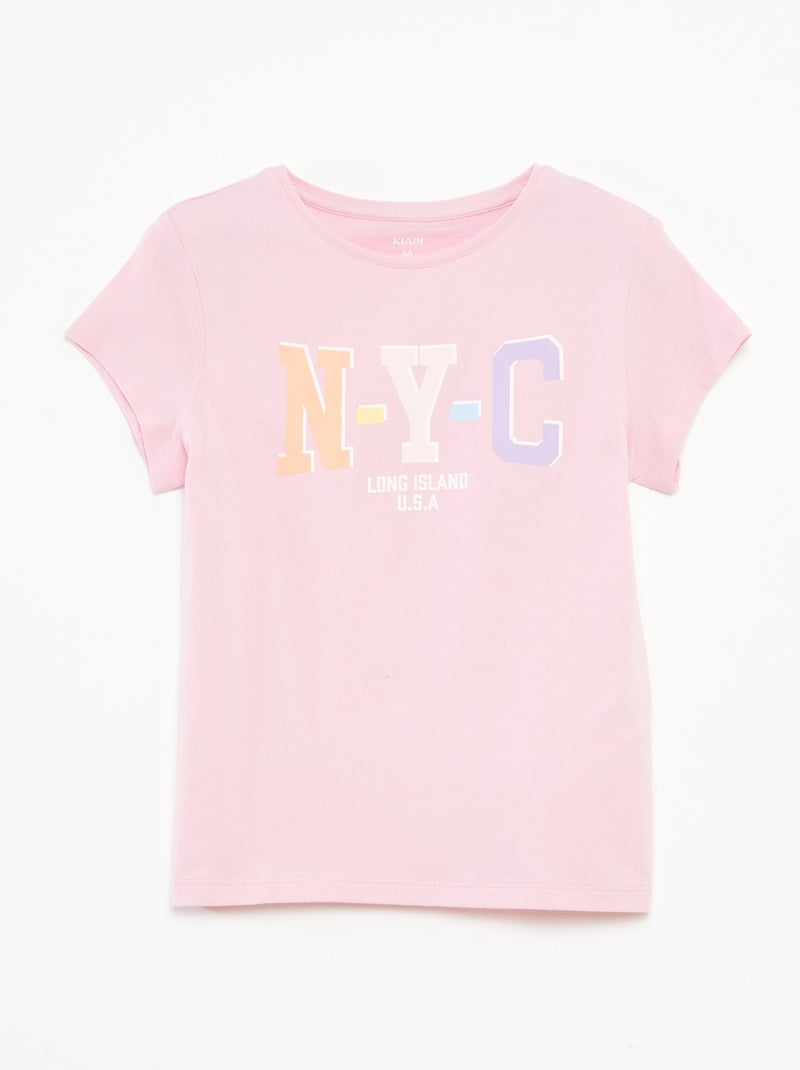 T-shirt stampata scollo tondo a maniche corte Rosa - Kiabi