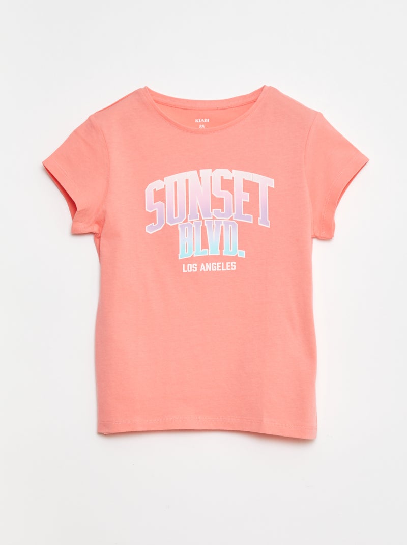 T-shirt stampata scollo tondo a maniche corte Rosa - Kiabi
