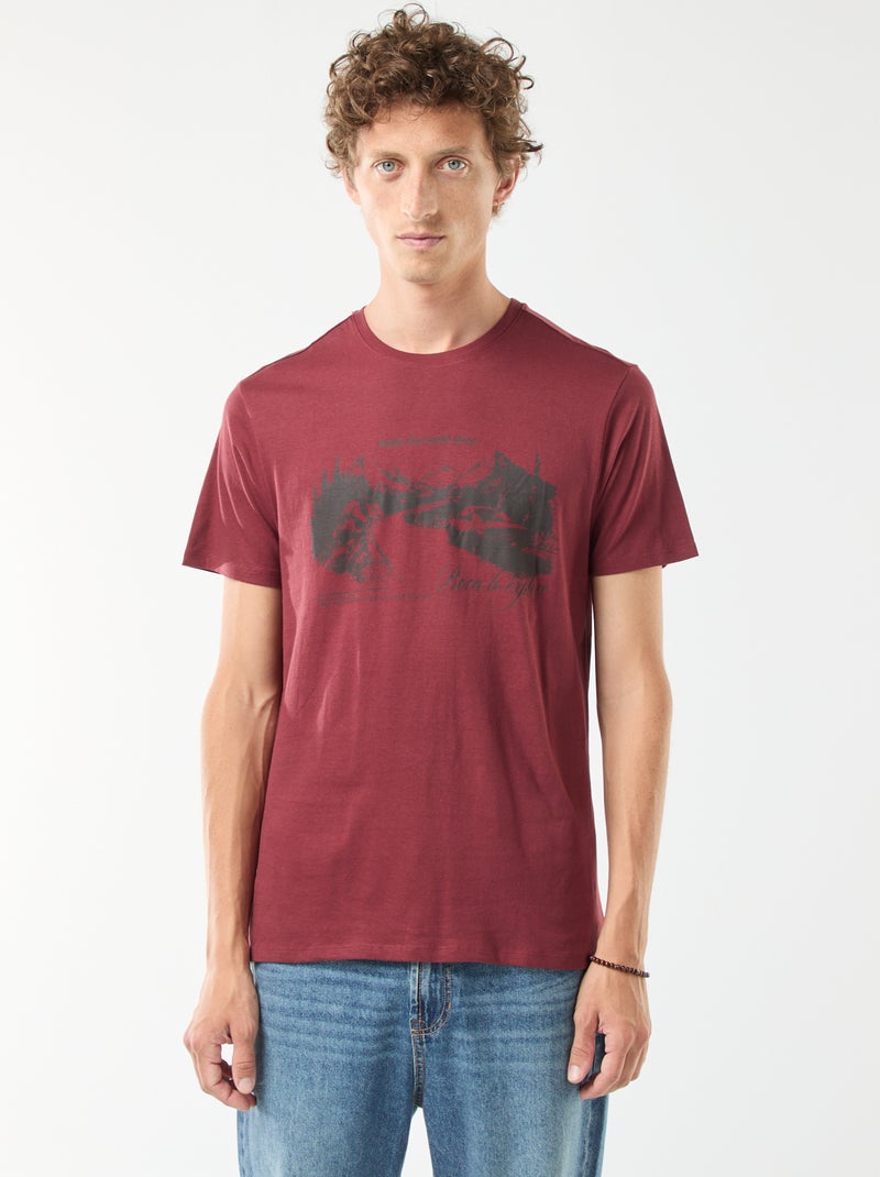 T-shirt stampata scollo tondo a maniche corte Rosso - Kiabi