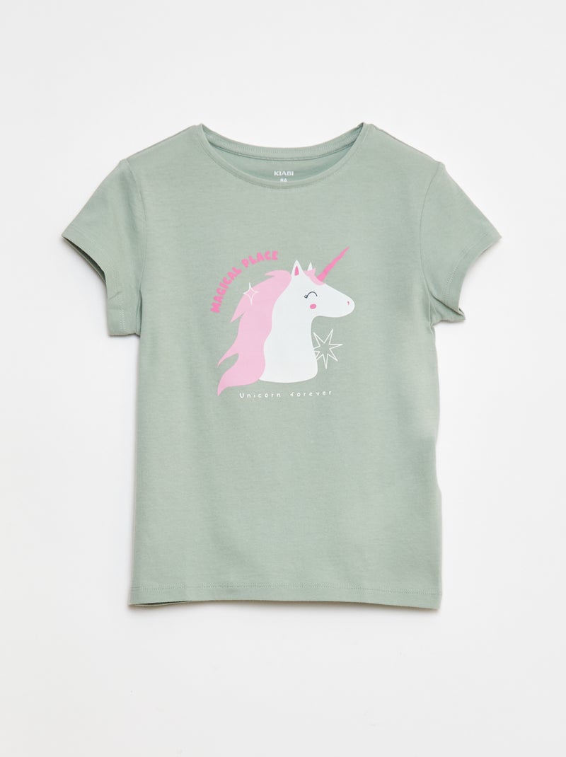 T-shirt stampata scollo tondo a maniche corte Verde - Kiabi