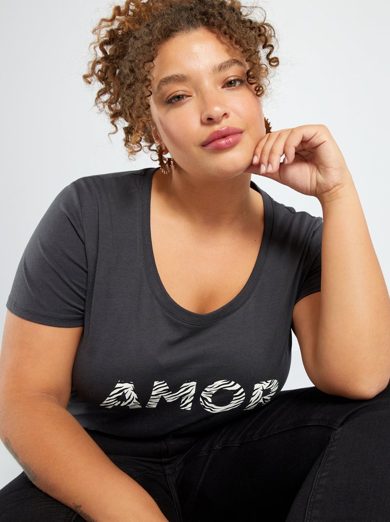 T-shirt stampata scollo tondo NERO - Kiabi