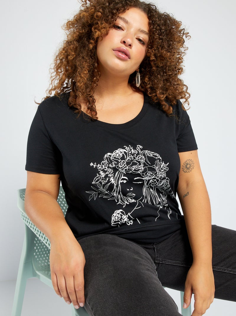 T-shirt stampata scollo tondo NERO - Kiabi
