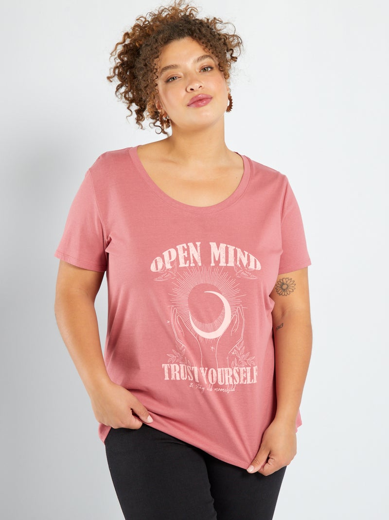 T-shirt stampata scollo tondo ROSA - Kiabi