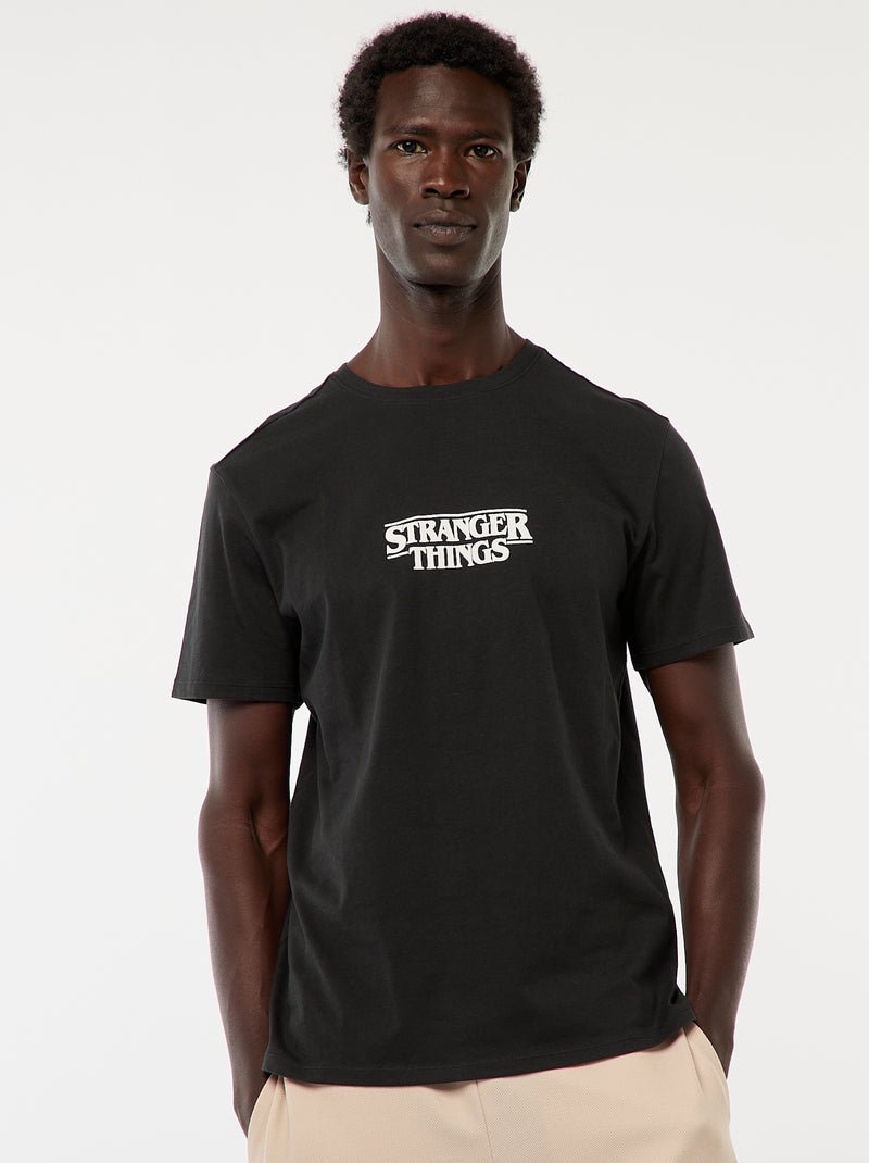 T-shirt stampata 'Stranger Things' a maniche corte nero - Kiabi