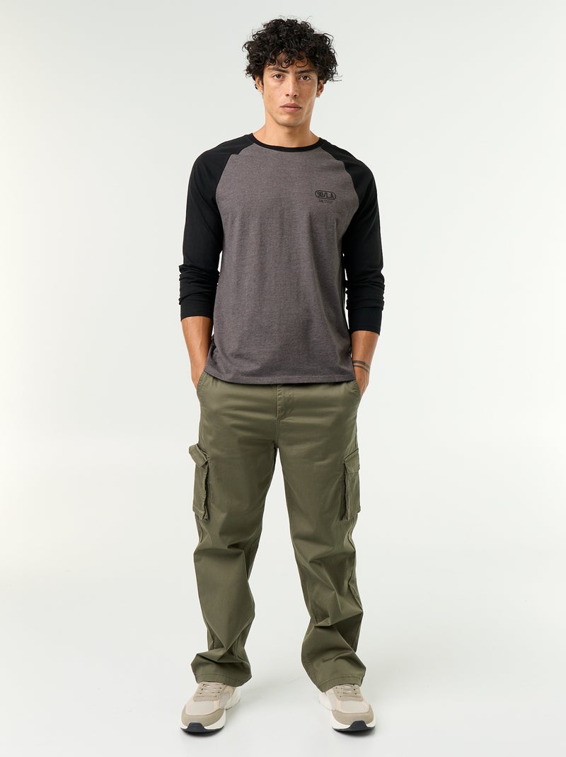 T-shirt stampato con maniche lunghe raglan Grigio - Kiabi