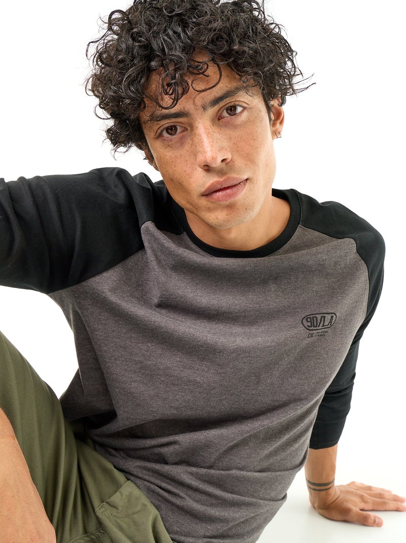 T-shirt stampato con maniche lunghe raglan Grigio - Kiabi