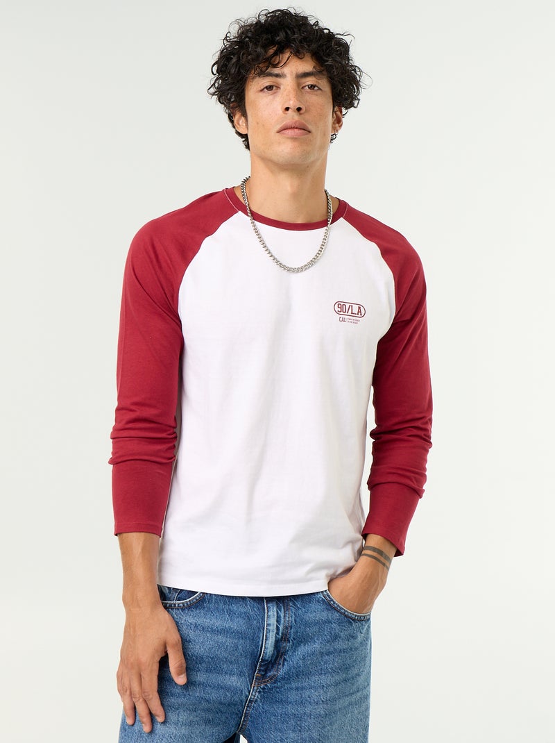 T-shirt stampato con maniche lunghe raglan Rosso - Kiabi