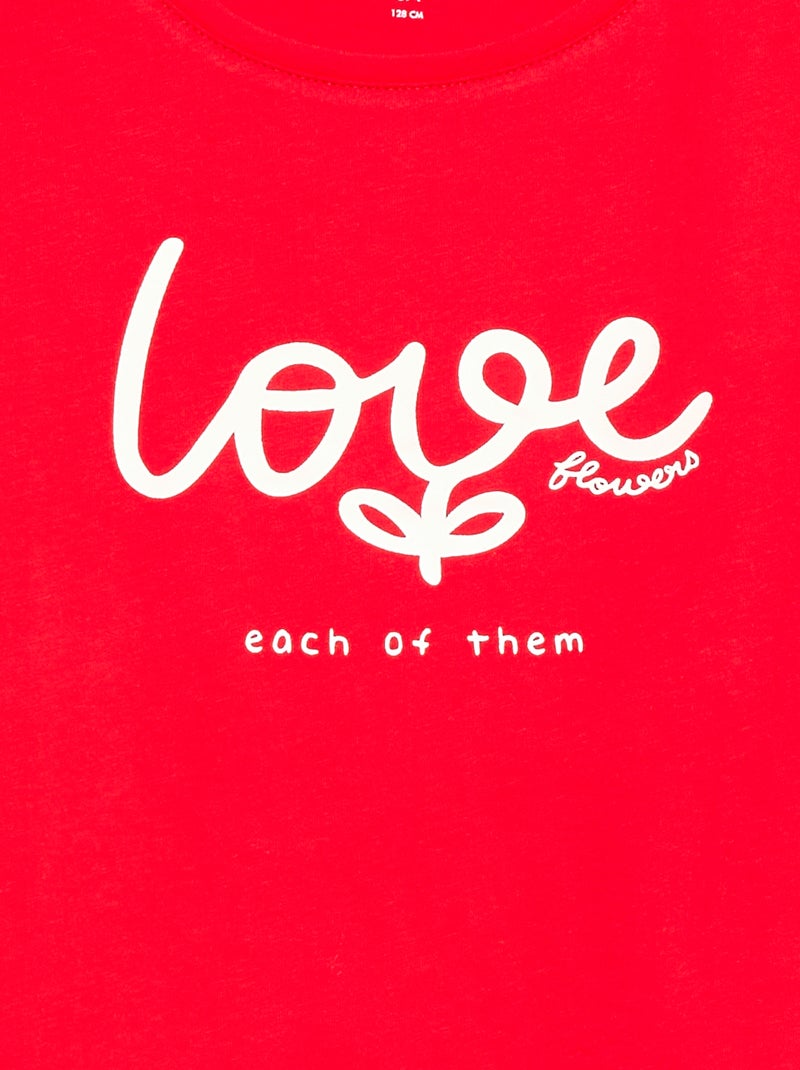 T-shirt stampato con messaggio a maniche corte Rosso - Kiabi