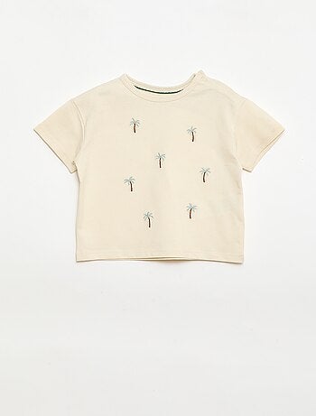 T-shirt stampato tropicale a maniche corte in cotone
