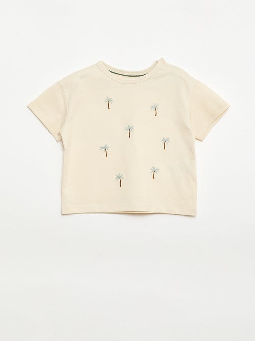 T-shirt stampato tropicale a maniche corte in cotone - Kiabi