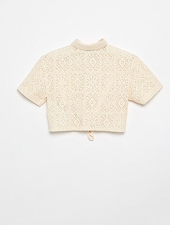 T-shirt stile camicia in crochet traforato