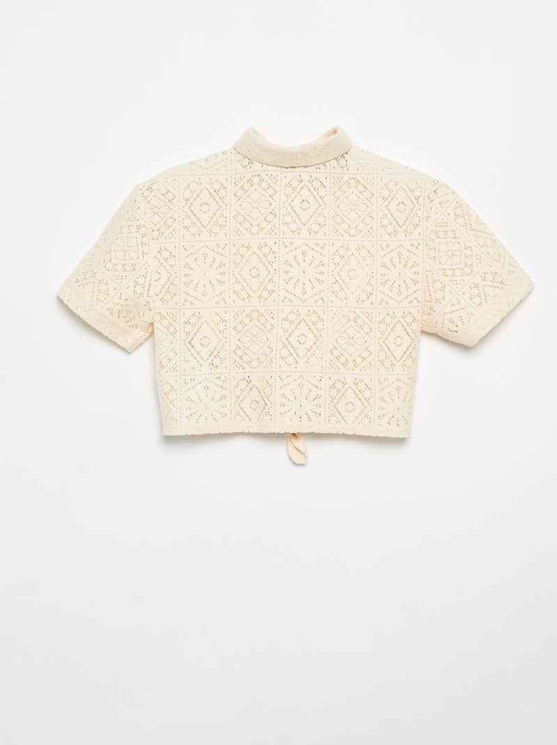 T-shirt stile camicia in crochet traforato Bianco - Kiabi