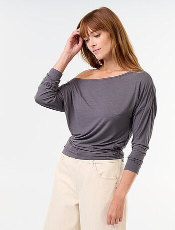 T-shirt stretch a maniche lunghe con arricciatura laterale