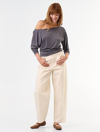 T-shirt stretch a maniche lunghe con arricciatura laterale