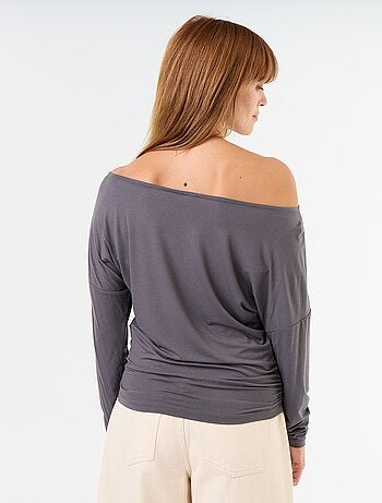 T-shirt stretch a maniche lunghe con arricciatura laterale