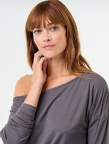 T-shirt stretch a maniche lunghe con arricciatura laterale