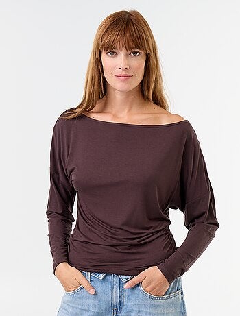 T-shirt stretch a maniche lunghe con arricciatura laterale