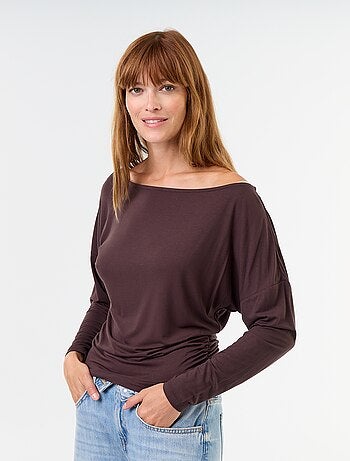 T-shirt stretch a maniche lunghe con arricciatura laterale