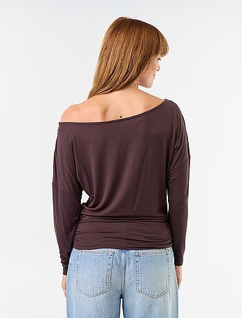 T-shirt stretch a maniche lunghe con arricciatura laterale