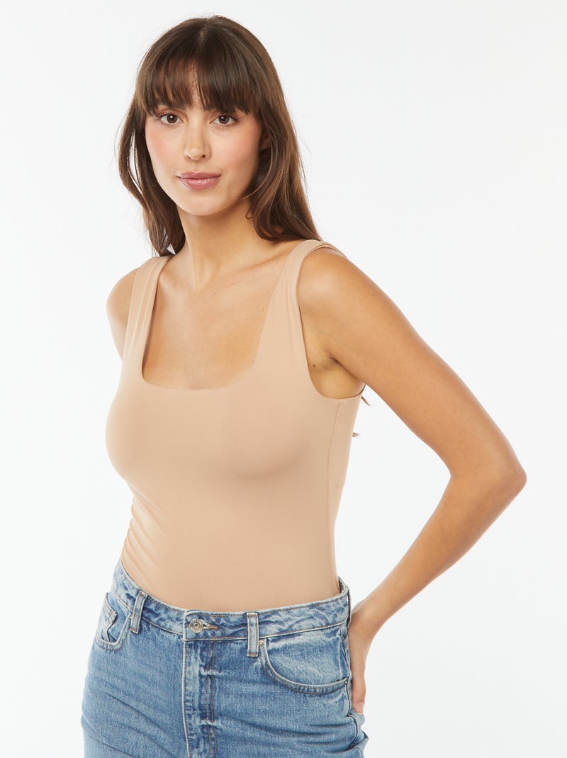 T-shirt stretch con scollo quadrato Beige - Kiabi