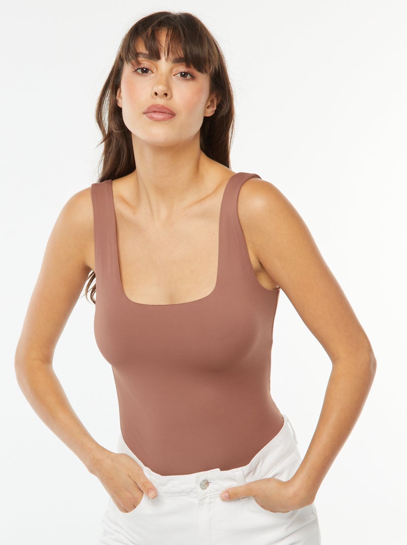 T-shirt stretch con scollo quadrato Marrone - Kiabi