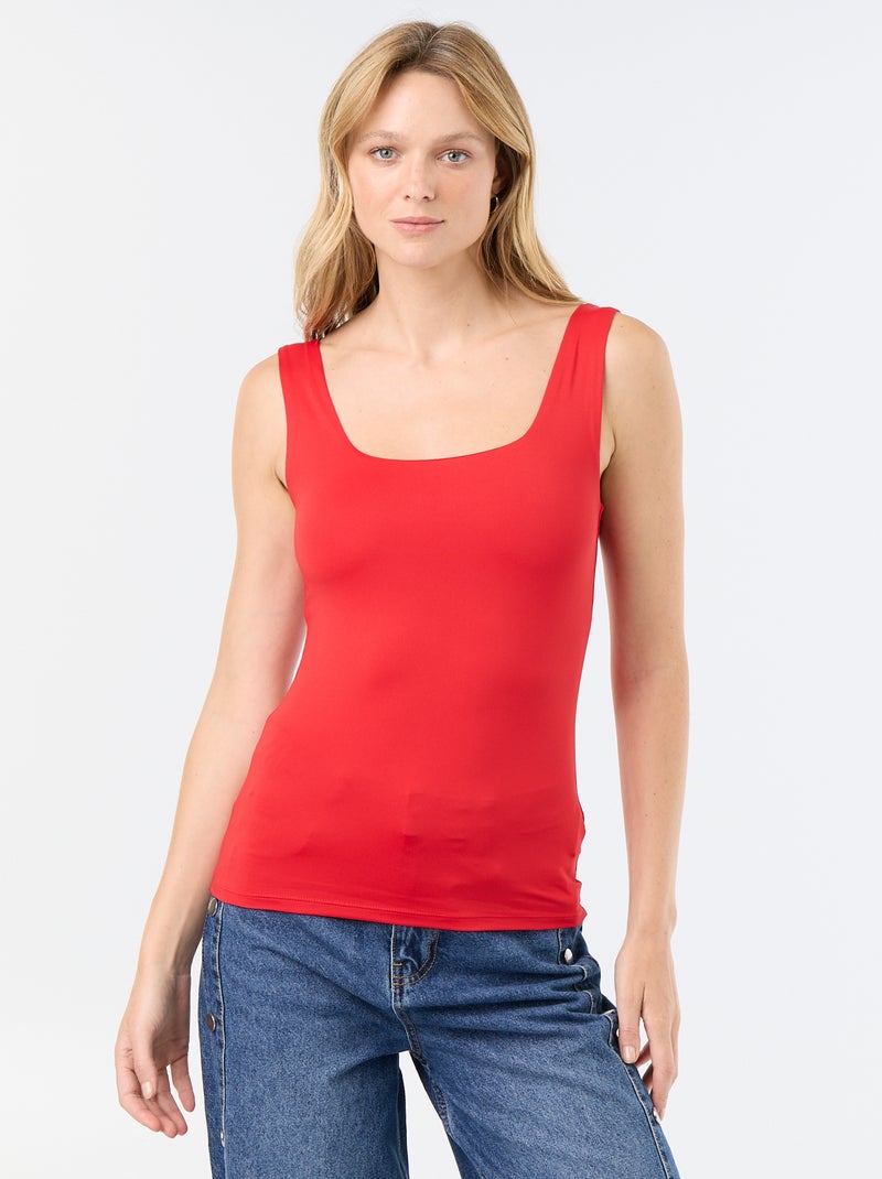 T-shirt stretch con scollo quadrato Rosso - Kiabi