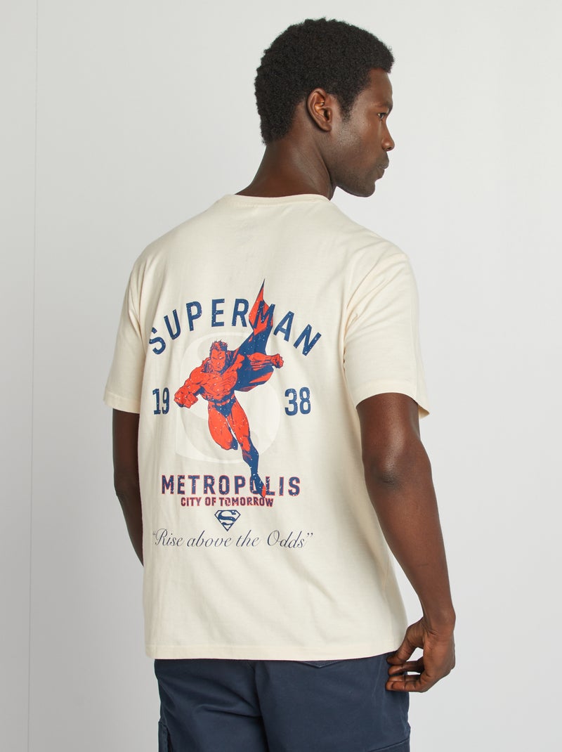 T-shirt 'Superman' a maniche corte con stampa davanti e dietro beige - Kiabi