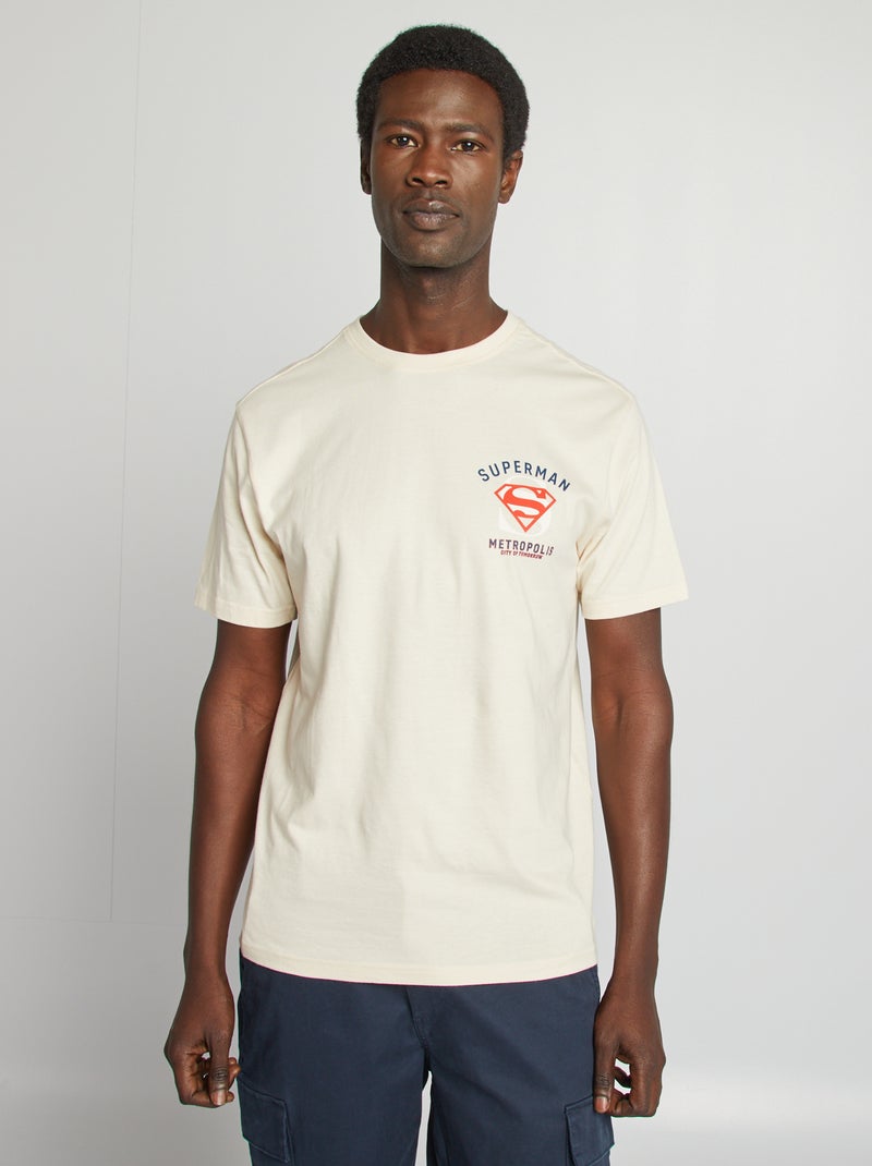 T-shirt 'Superman' a maniche corte con stampa davanti e dietro beige - Kiabi
