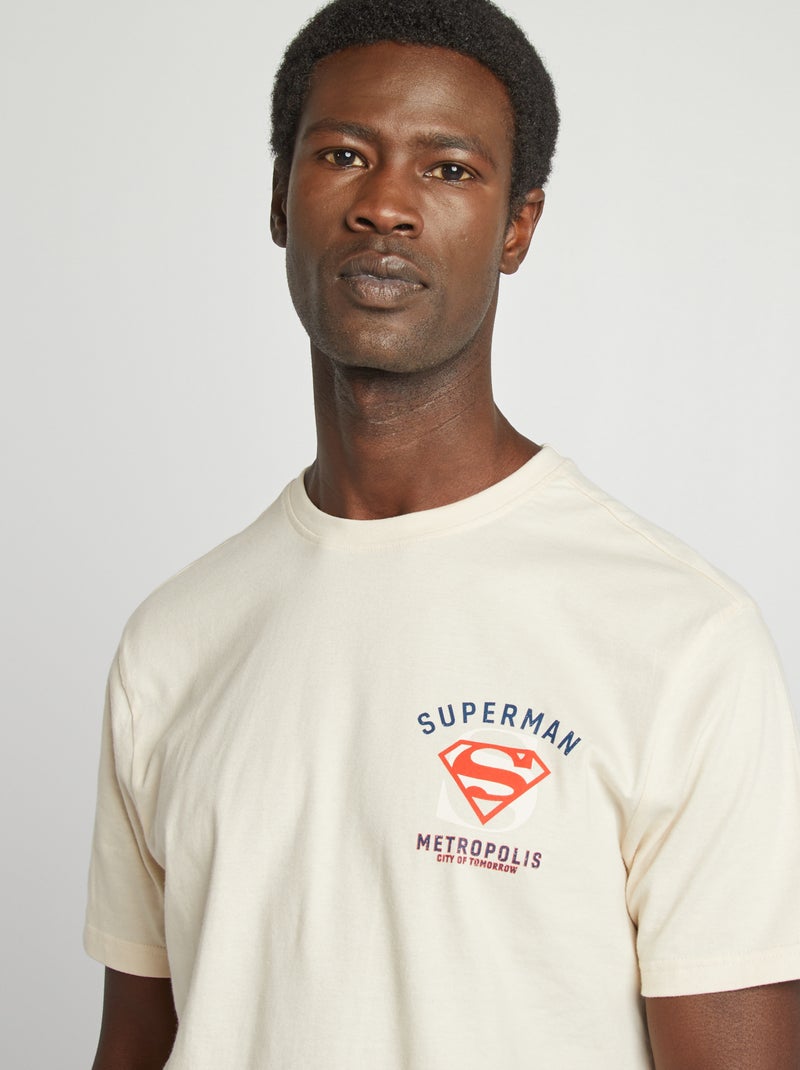 T-shirt 'Superman' a maniche corte con stampa davanti e dietro beige - Kiabi