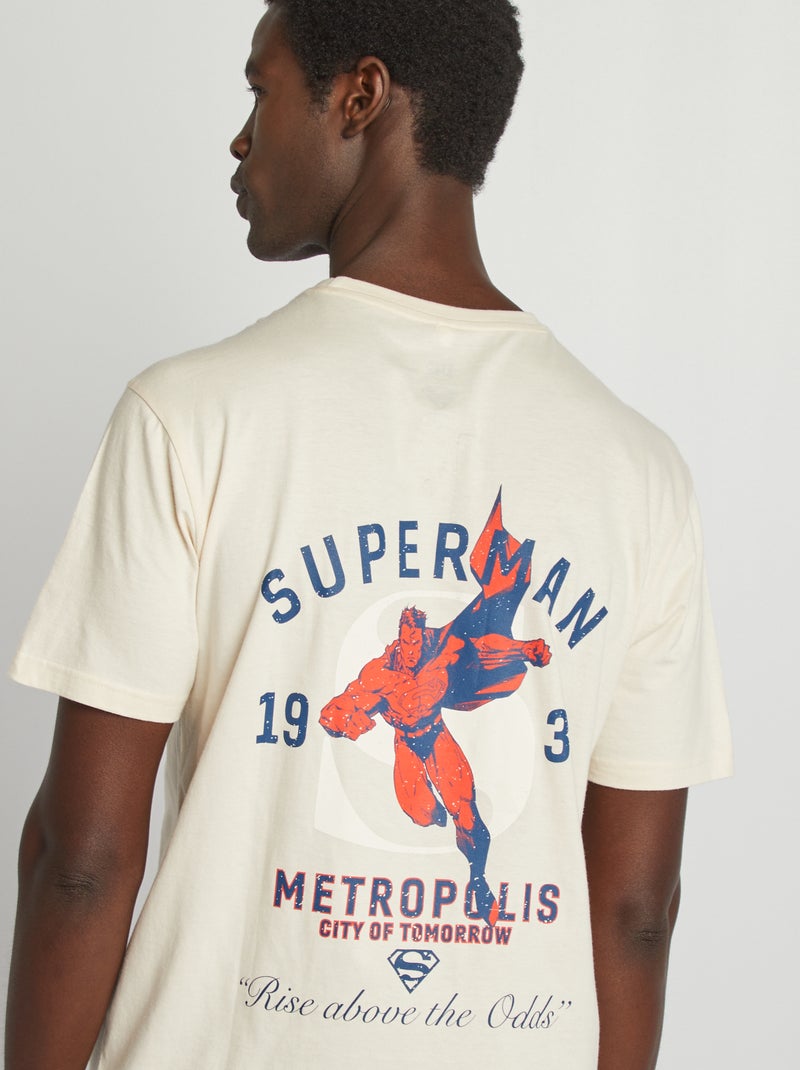 T-shirt 'Superman' a maniche corte con stampa davanti e dietro beige - Kiabi