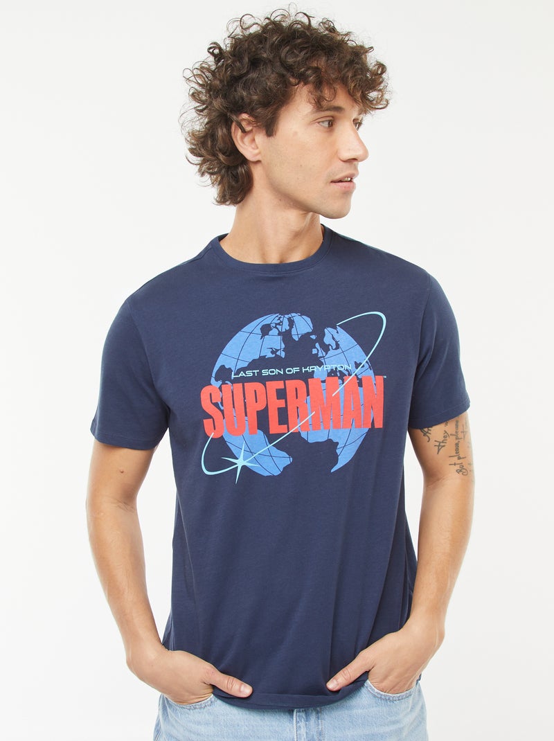 Maglietta Superman DC Comics – Uomo – 100% Cotone – Blu Con Logo Rosso E Giallo