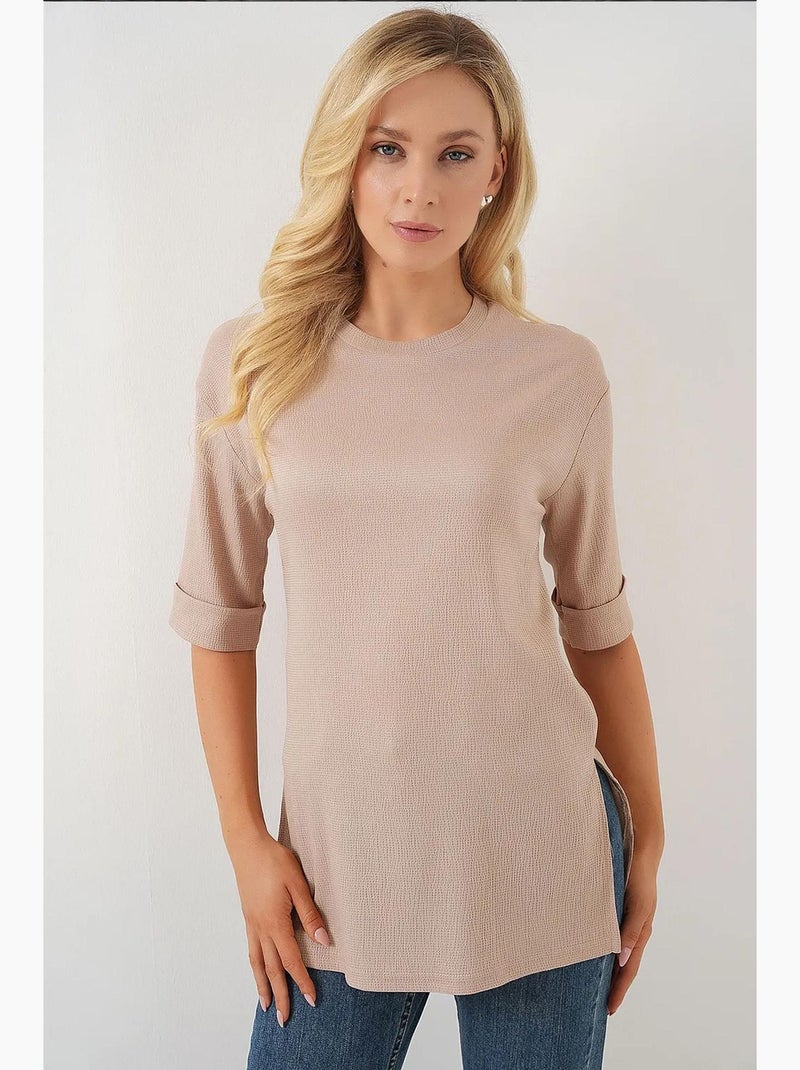 T-shirt testurizzata girocollo a maniche corte bdart Beige argilla - Kiabi